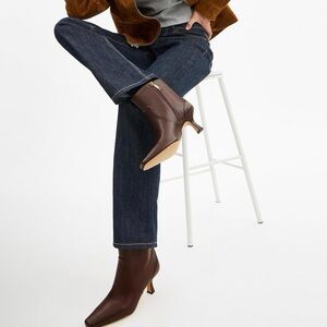 Coach Sculpted C Kitten Heel Leather Ankle Booties Maple Brown 8.5 NIB $275